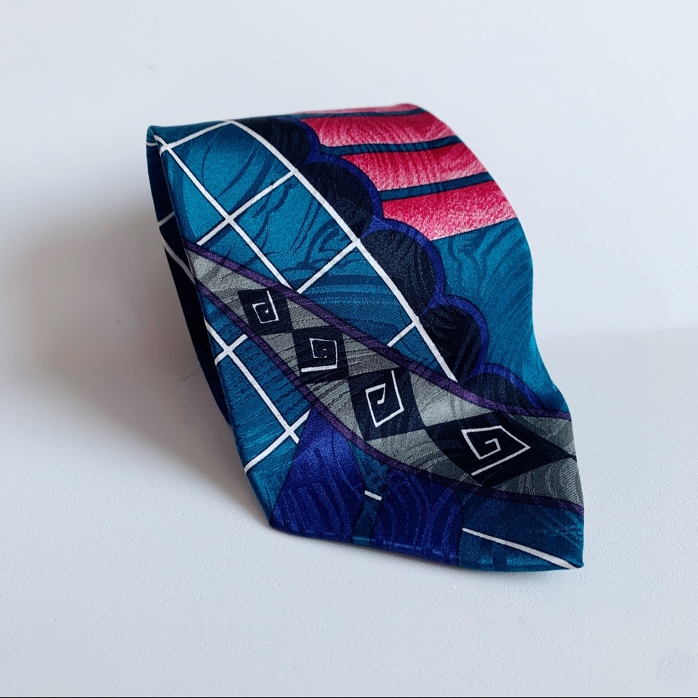 Givenchy 100% Silk Necktie Abstract Geo Pattern Multicolor